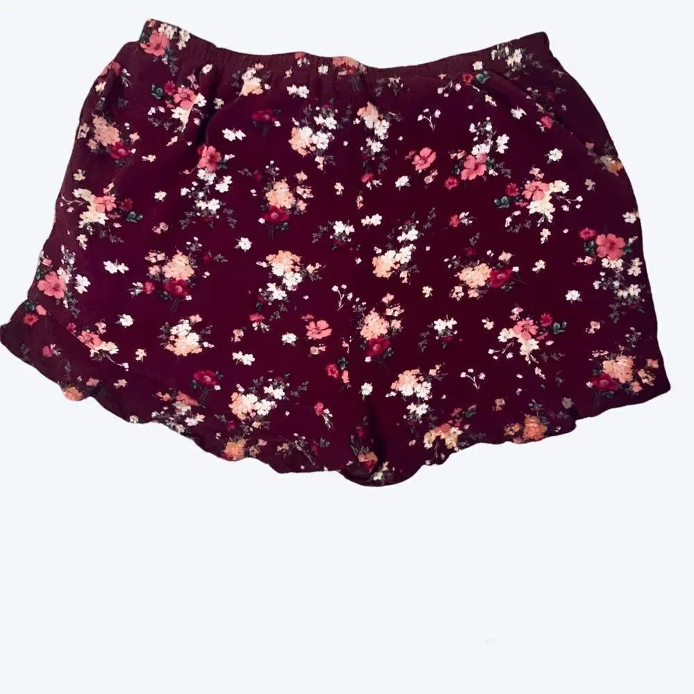 Xhilaration Maroon Floral Ruffled Rayon Shorts Size Medium - Picture 5 of 7